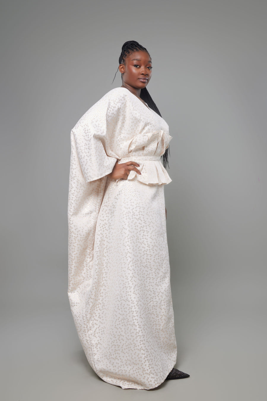 ABAYA CEINTURE BROCARD CHAMPAGNE