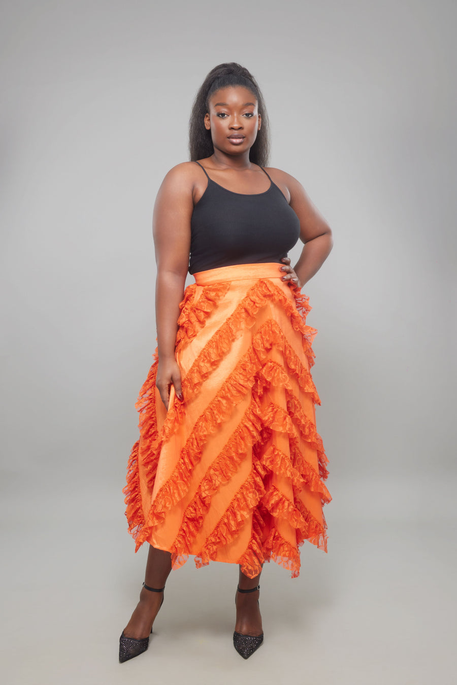 JUPE LANA MIDI ORANGE