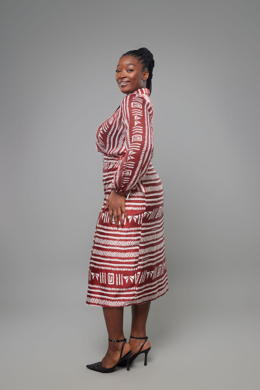 ENSEMBLE MONOGRAM GEOMETRIC MIDI ROUGE