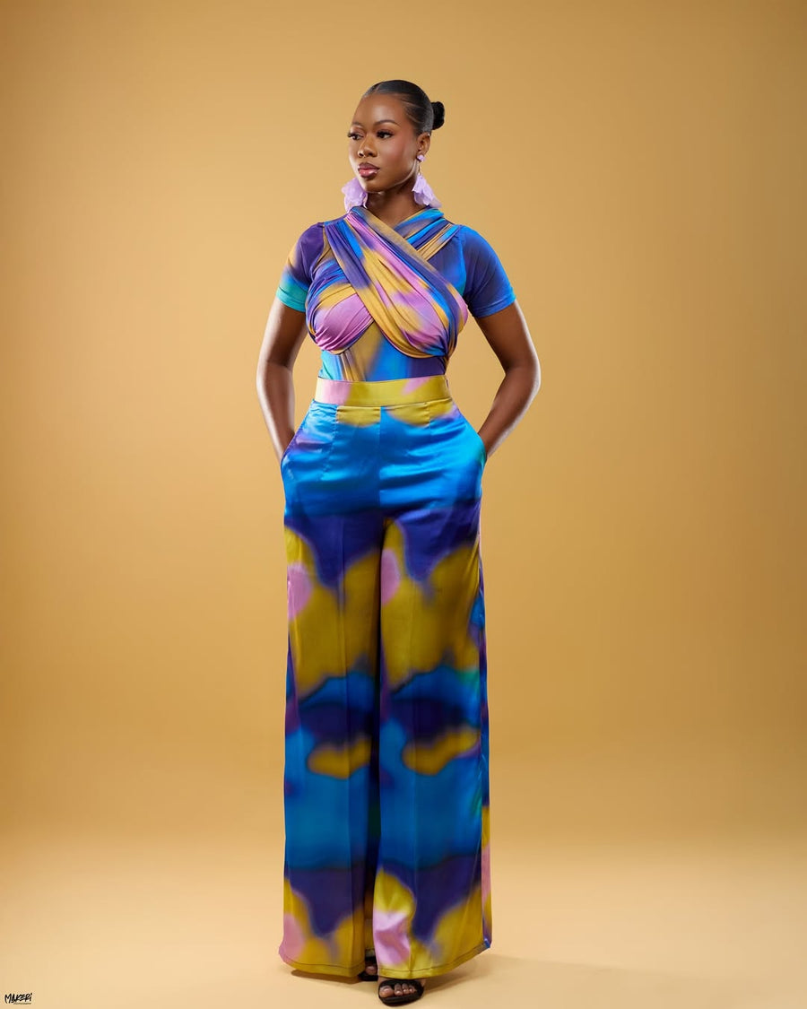 ENSEMBLE PANTALON MESH JAUNE MULTICOLORE