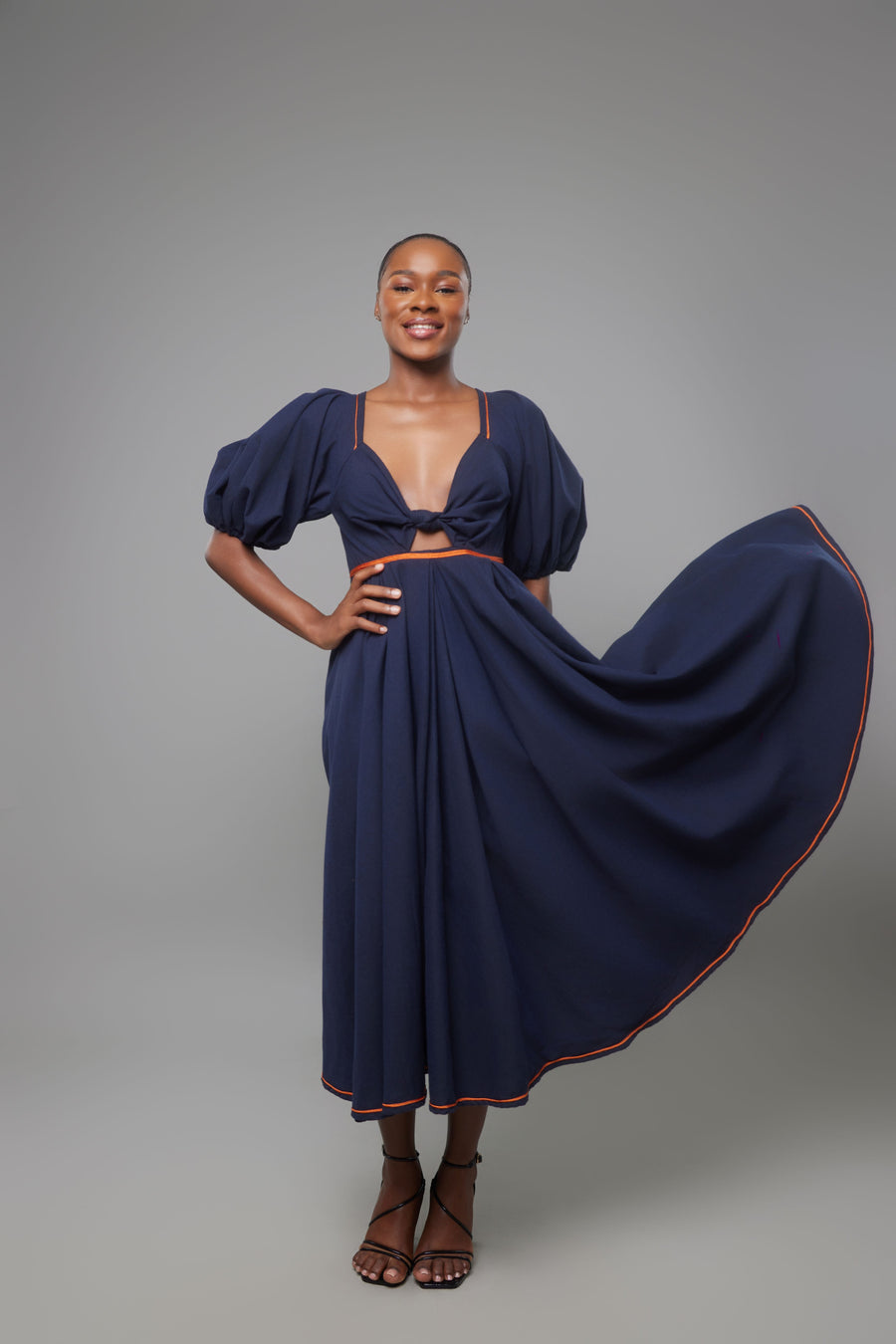 ROBE EN LIN CORA BLEU MARINE