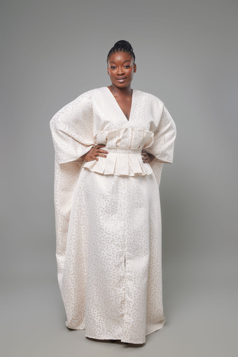 ABAYA CEINTURE BROCARD CHAMPAGNE