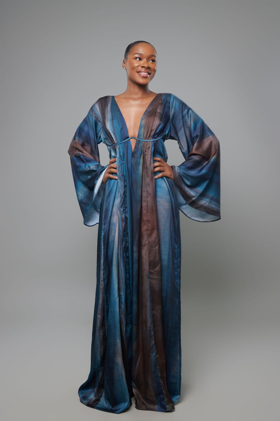 ROBE MAXI ARMATURE SOUTIEN MARRON BLEU