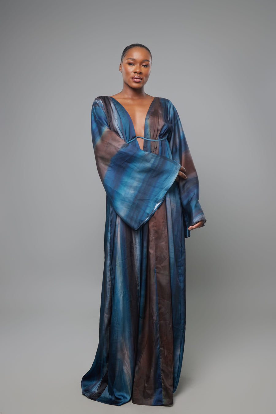 ROBE MAXI ARMATURE SOUTIEN MARRON BLEU