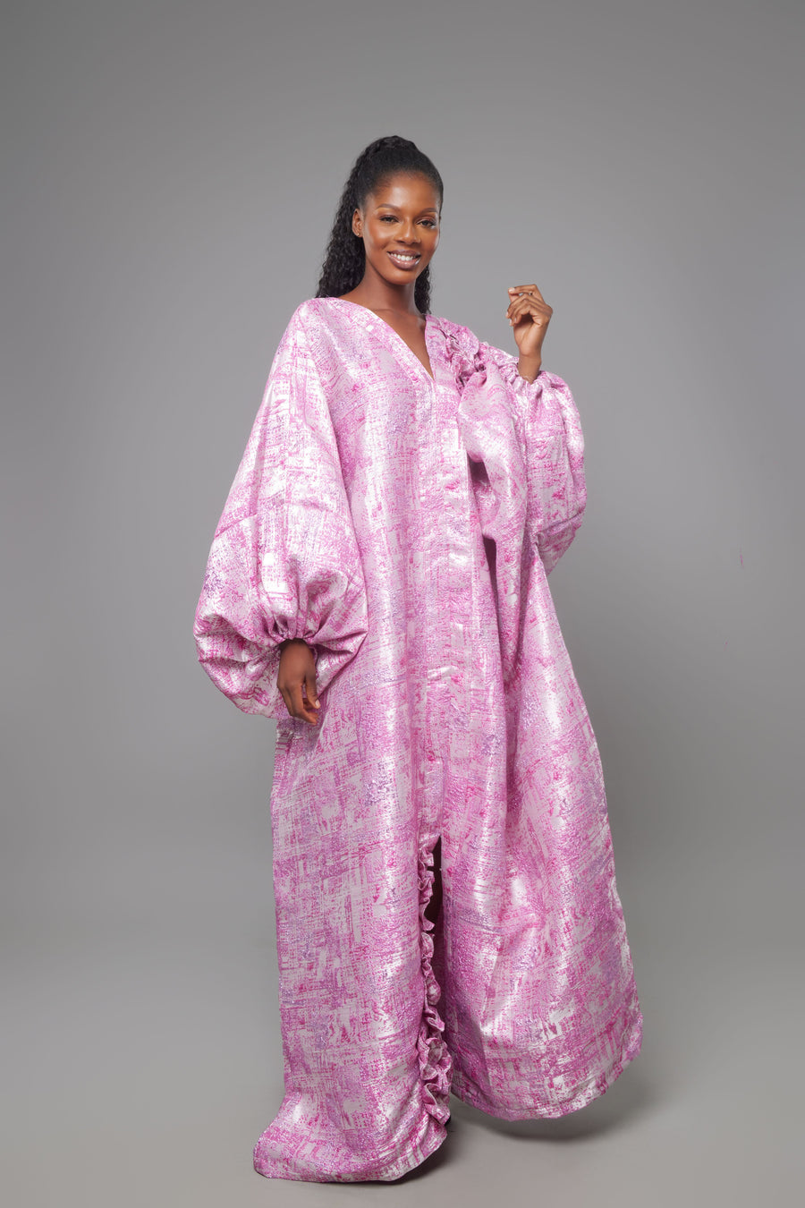 BOUBOU MANCHE BOUFFANTE EN BROCARD PREMIUM ROSE