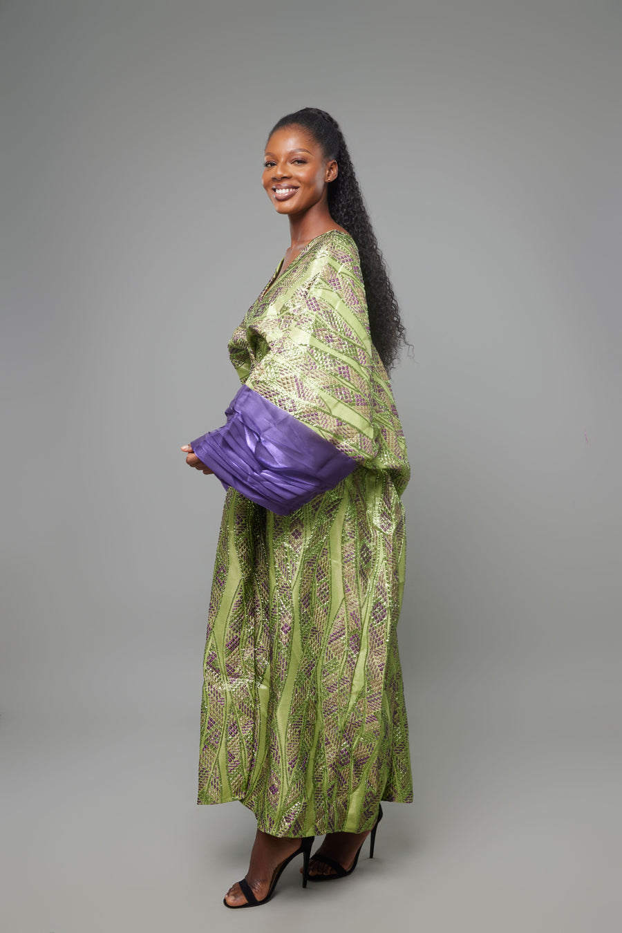 BOUBOU ABAYA BROCARD VERT VIOLET