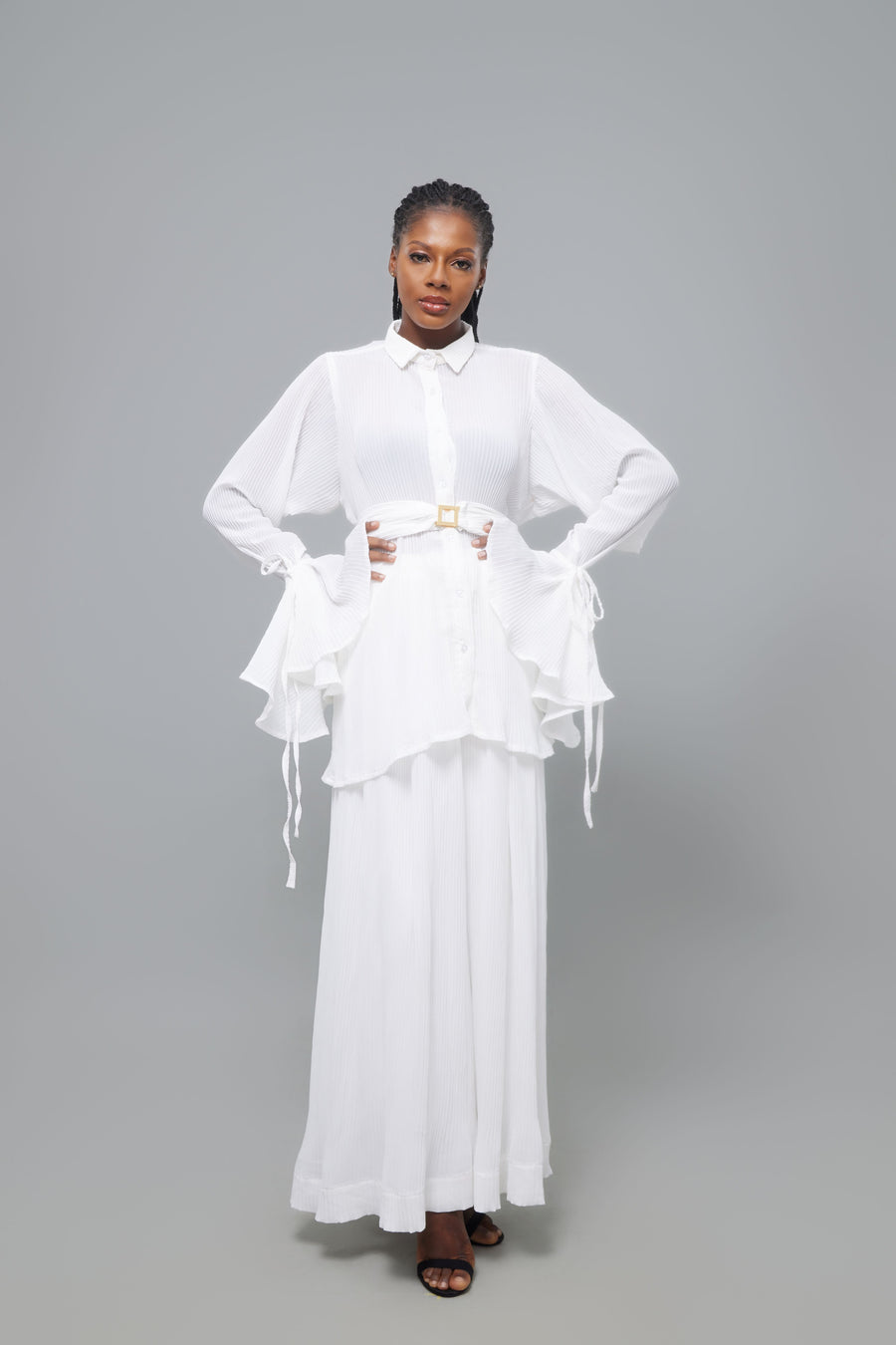 ENSEMBLE PLISSE CEINTURE BLANC