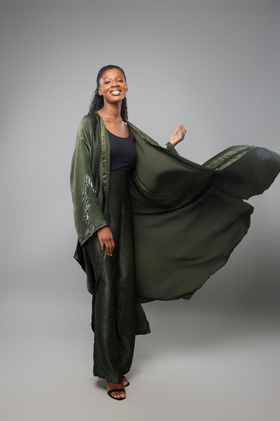 ENSEMBLE KIMONO PERLE VERT FONCE