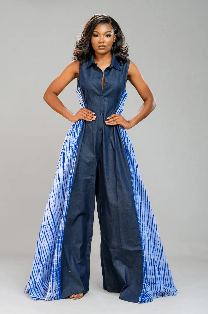 COMBI JEAN BUTTERFLY BLEU BLANC