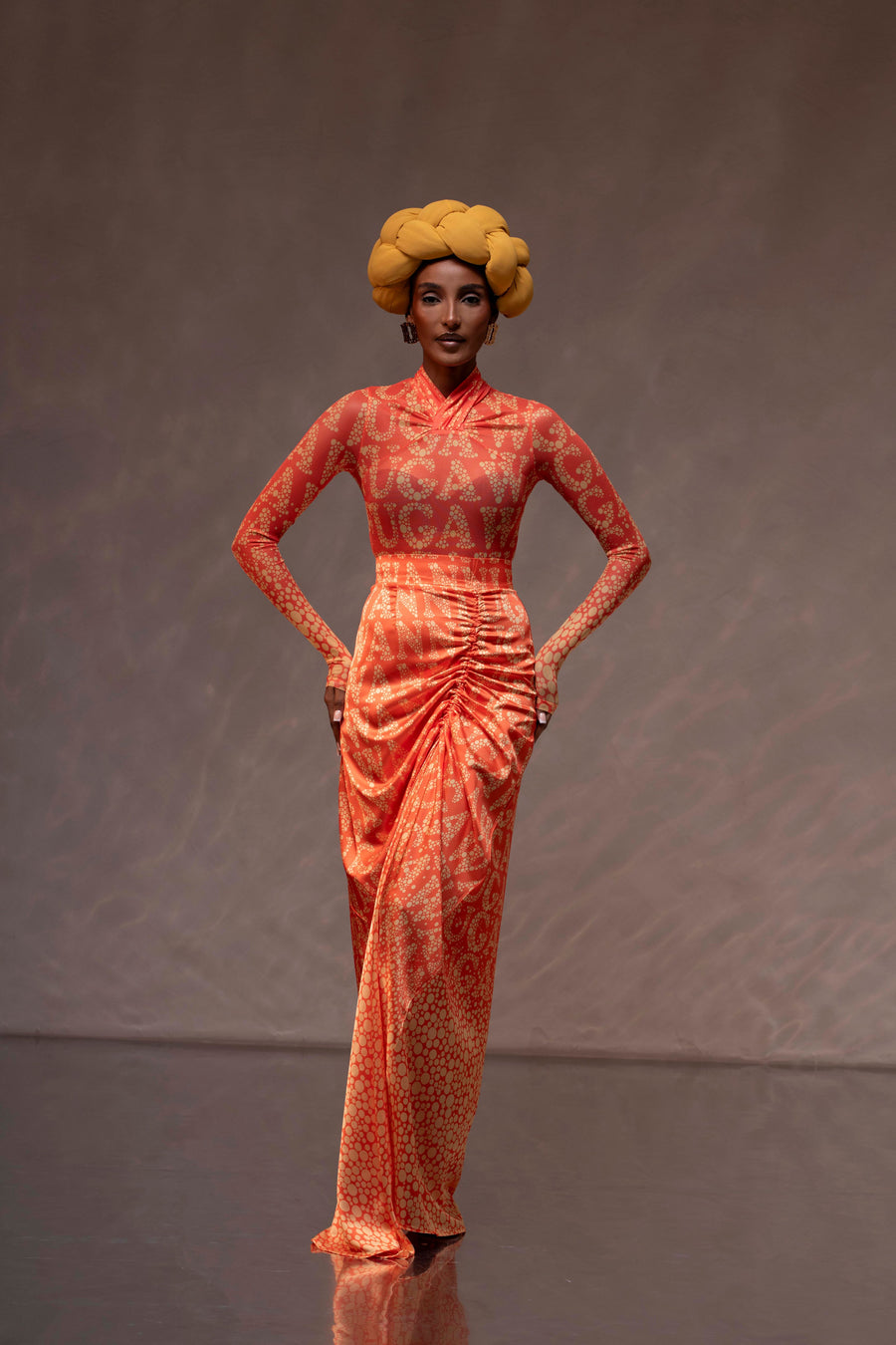 BODYSUIT IRIS MESH CIRCLES ORANGE