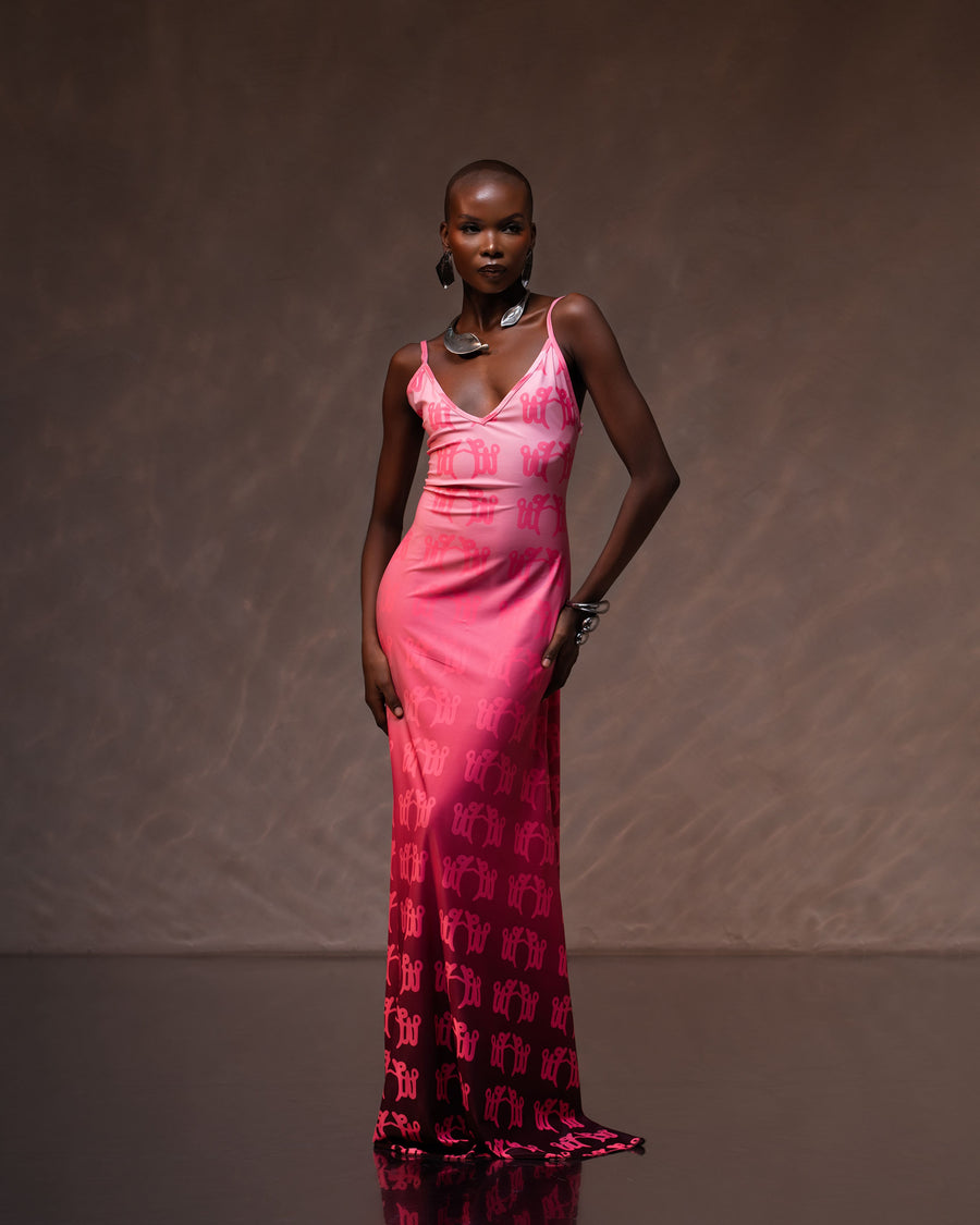 ROBE LYCRA DEGRADE SLIP ROSE